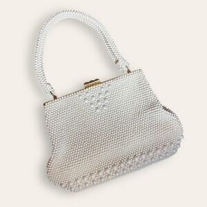 vintage ivory clam shell beaded Hand bag